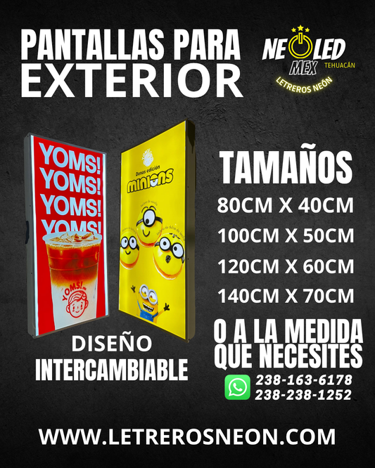 PANTALLA DE LUZ PARA PROMOCIONES INTERCAMBIABLE USO EN EXTERIORES